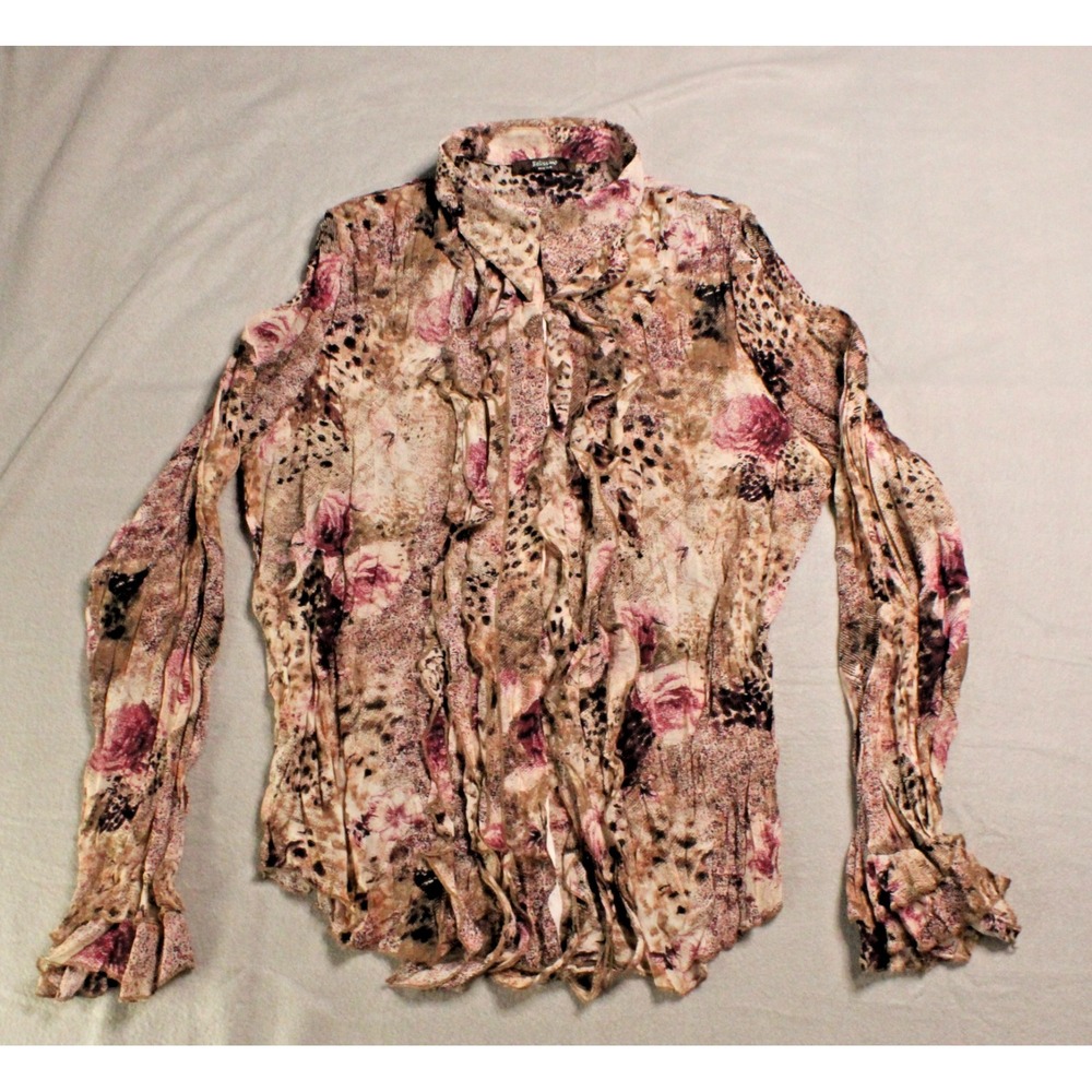 Belissimo Women Sz S Sheer Floral Gypsy Leopard Funky Mesh Fairy Long Sleeve Top